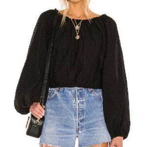 Free‎ People Alicia Top in Black Size Small Oversized Balloon Sleeve